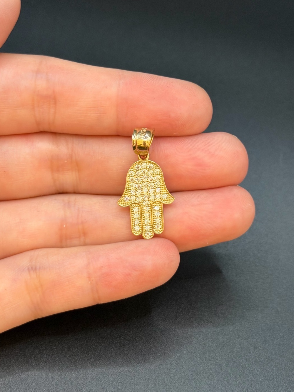 10K Solid Yellow Gold Hamsa Hand Charm Pendant